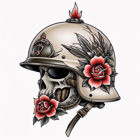 00123-4096161733-_lora_Traditional_Tattoos_0.65_ military helmet in style of tr4dt4t, traditional tattoo, white background,.png